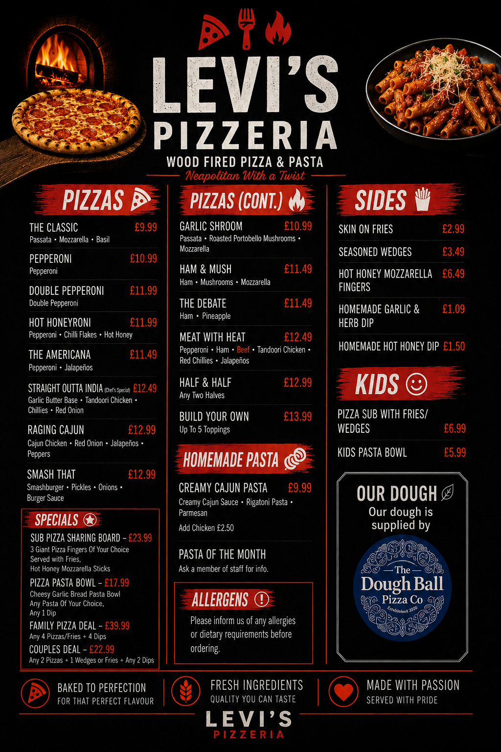Levi Menu Real Food Hall | Burnley — Street Food, Pizza, Bar & Desserts